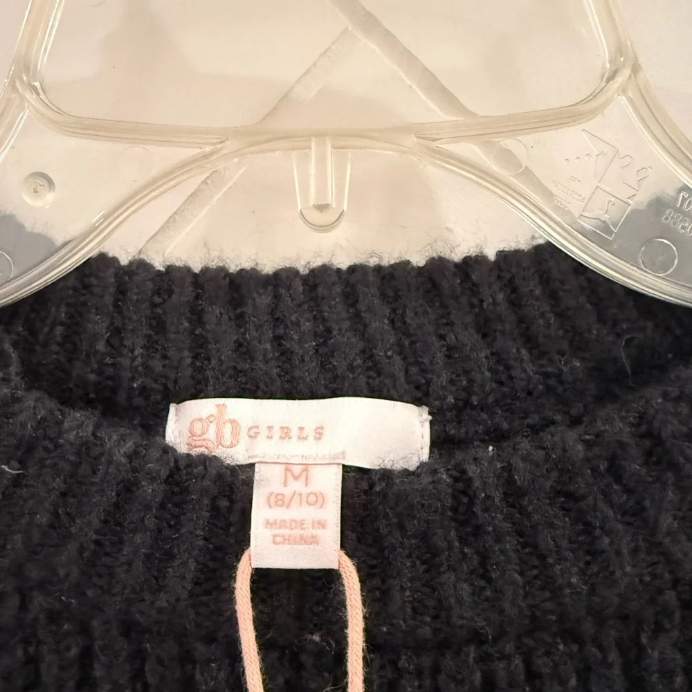 NWT GB Girls Bow Detail Sweater Black/White Size: 8/10 - Picture 3 of 4